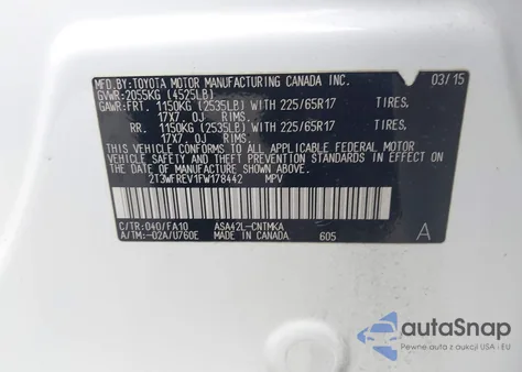 2015 Toyota Rav4 Xle из США, поврежденный, VIN 2T3WFREV1FW178442